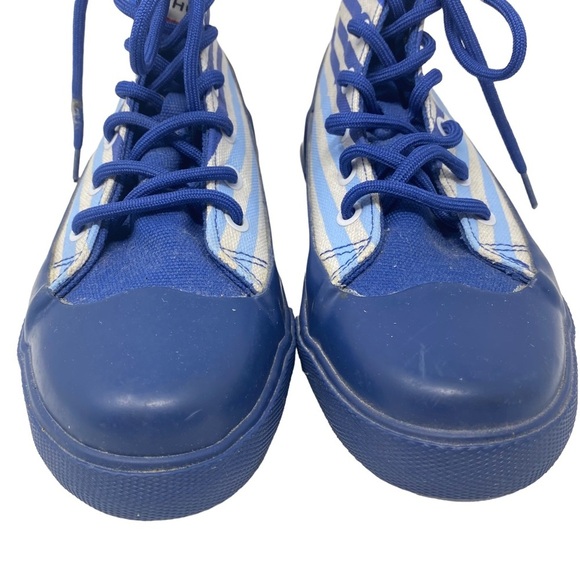 HUNTER‎ X TARGET Sz 3 Boys Kids Blue Striped Dipped Canvas High Top Sneakers - Picture 7 of 11